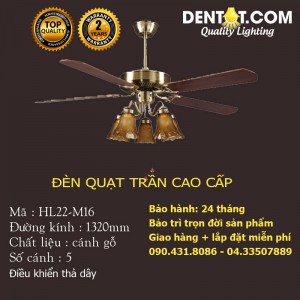 Đèn quạt trần cánh gỗ cao cấp DTHL22-M16