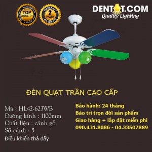 Đèn quạt trần cánh gỗ nhiều màu DTHL42-623WB