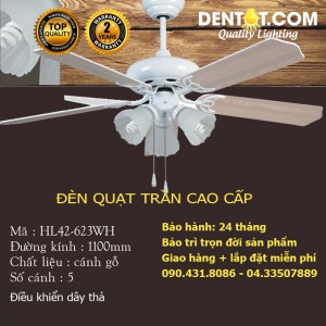 Quạt trần đèn cánh gỗ cao cấp DTHL42-623WH