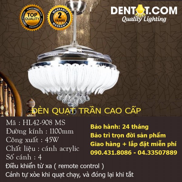 Quạt trần đèn chùm LED cao cấp DTHL42-908MS