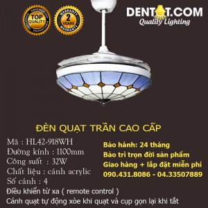 Quạt trần có đèn trang trí cao cấp DTHL42-918WH