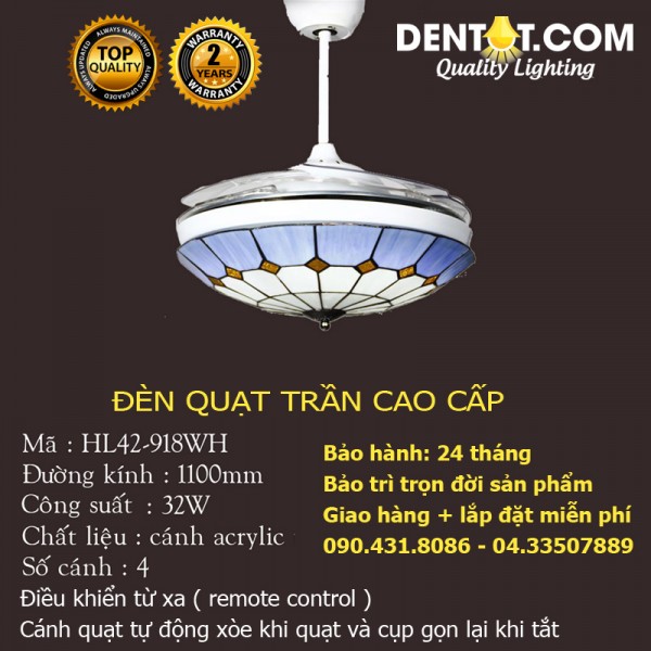 Quạt trần có đèn trang trí cao cấp DTHL42-918WH