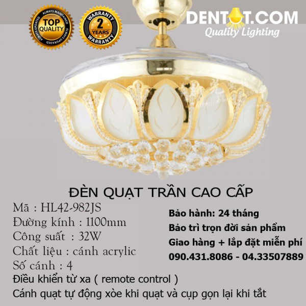 Quạt trần có đèn chùm trang trí cao cấp DTHL42-982JS