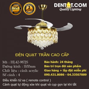 Đèn quạt trần cánh nhỏ, trong suốt cao cấp DTHL42-987JS