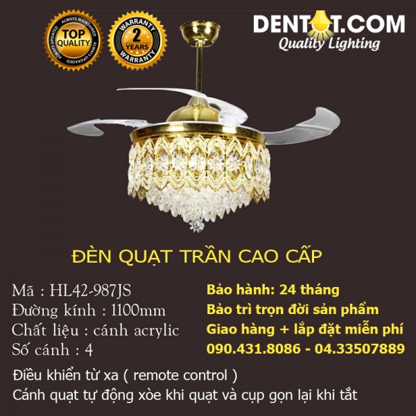 Đèn quạt trần cánh nhỏ, trong suốt cao cấp DTHL42-987JS