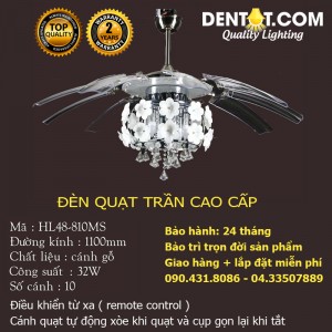 Đèn quạt trần cánh trong suốt cao cấp HL48-910MS