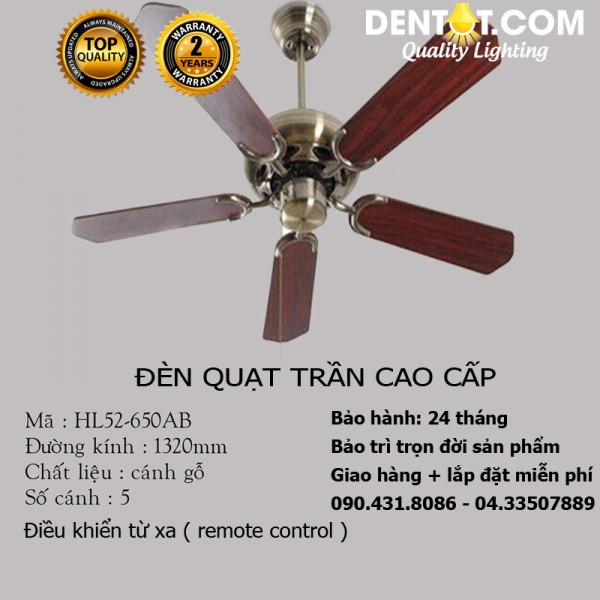 Đèn quạt trần trang trí cao cấp DTHL52-650AB